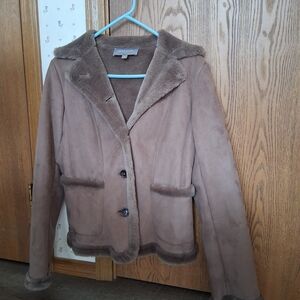 Women's Brown Faux Fur Trim Jacket